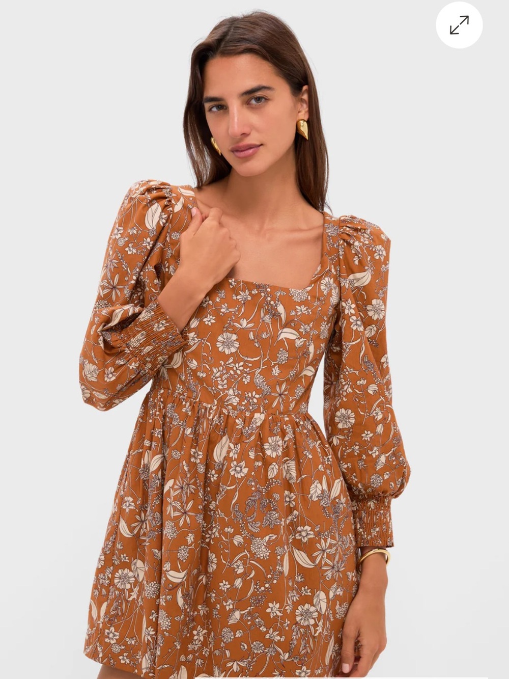 Burnt orange floral square neck Spencer mini dress NWT
